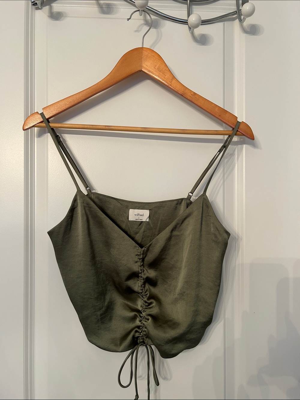 Wilfred Olive Green Satin Ruched Cami Top